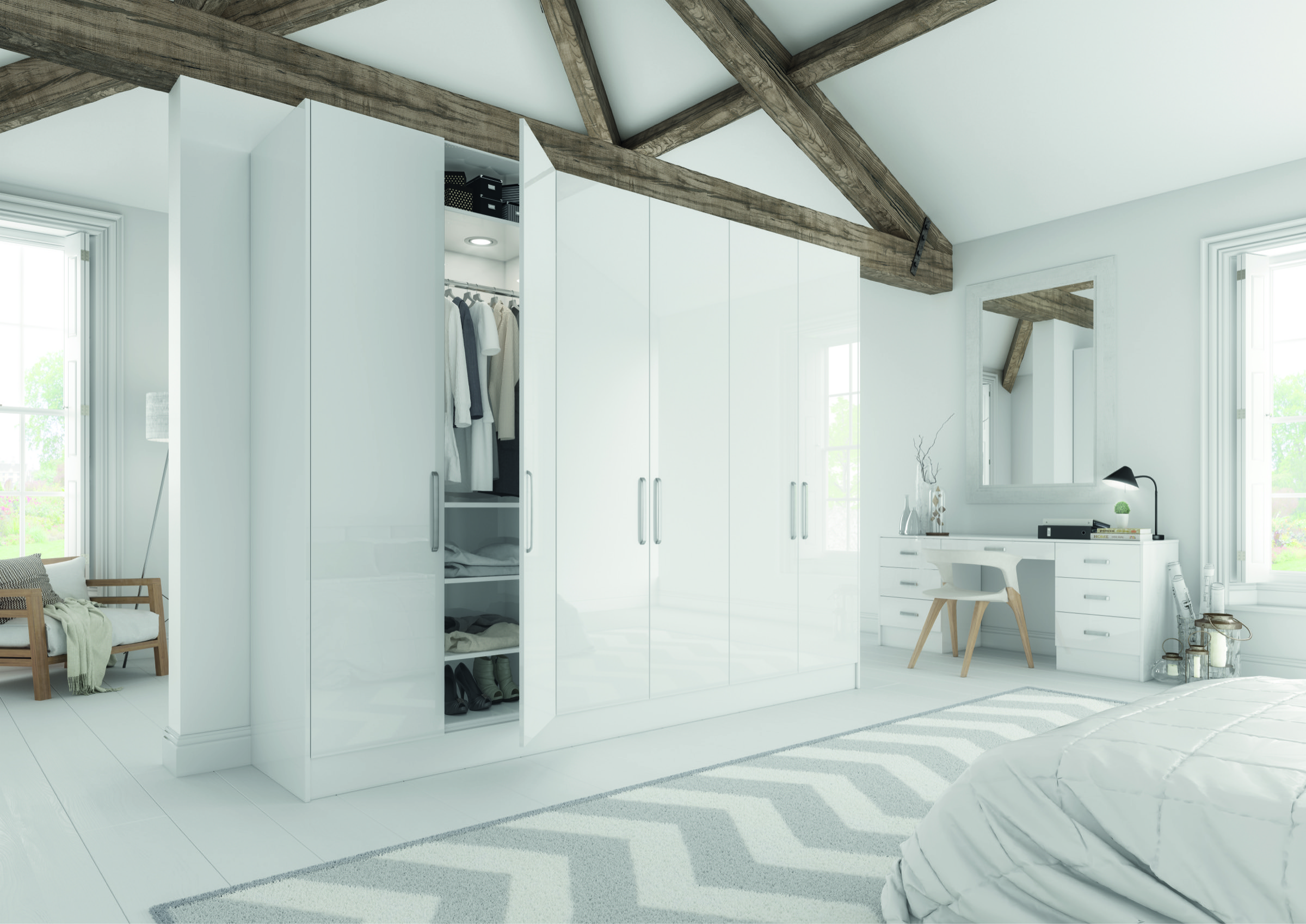 Bright fitted dressing room storage